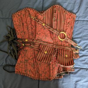 Red Steampunk Spiral Steel Boned Corset